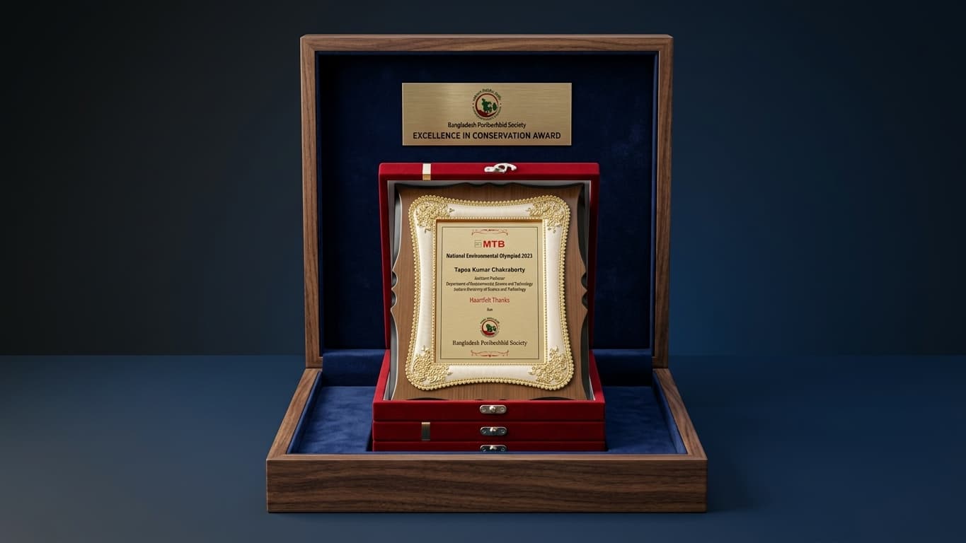Excellence in Conservation Award display and a National Environmental Olympiad plaque