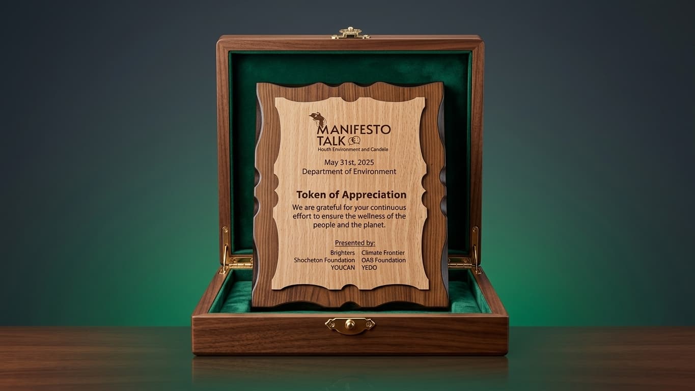Manifesto Talk token of appreciation in a green presentation box